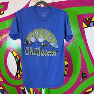 Peanuts, Blue Graphic Tee - Chillaxin' Design. Size Small. Good used condition!